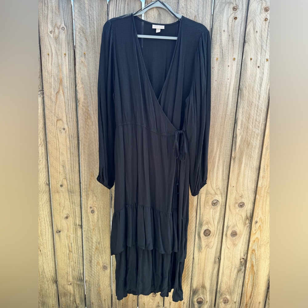 Black wrap tie-front dress